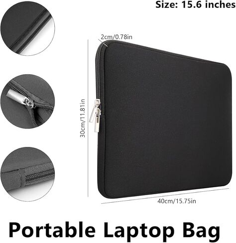 15.6-inch laptop bag with durable shock-absorbing zipper protective cover compatible with ASUS, Lenovo, Dell, HP, Acer laptop protective bags, black in Saudi Arabia