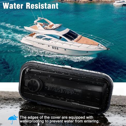 Herdio Water-Resistant Marine Stereo Cover - Smoke-Tinted Heavy-Duty Boat Radio Protector with Flip-Up Door, Spring-Activated Release, and Included Mounting Gasket（White） in Saudi Arabia