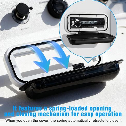 Herdio Water-Resistant Marine Stereo Cover - Smoke-Tinted Heavy-Duty Boat Radio Protector with Flip-Up Door, Spring-Activated Release, and Included Mounting Gasket（White） in Saudi Arabia