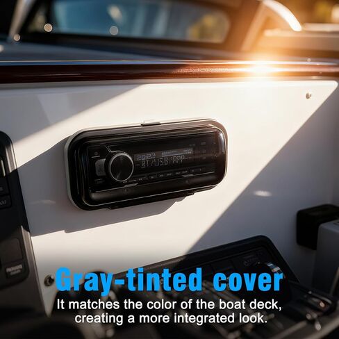 Herdio Water-Resistant Marine Stereo Cover - Smoke-Tinted Heavy-Duty Boat Radio Protector with Flip-Up Door, Spring-Activated Release, and Included Mounting Gasket（White） in Saudi Arabia