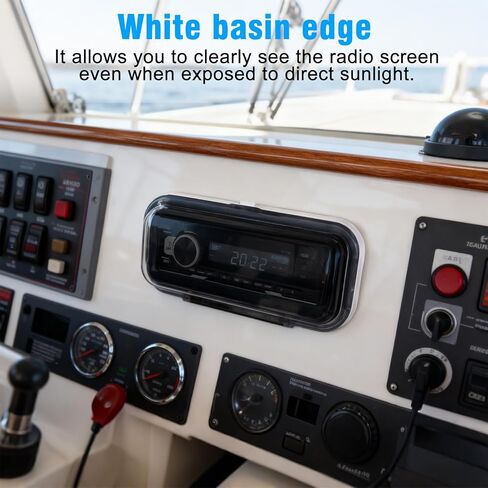 Herdio Water-Resistant Marine Stereo Cover - Smoke-Tinted Heavy-Duty Boat Radio Protector with Flip-Up Door, Spring-Activated Release, and Included Mounting Gasket（White） in Saudi Arabia