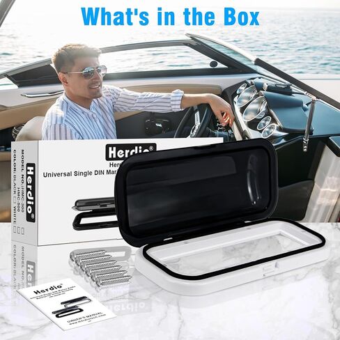Herdio Water-Resistant Marine Stereo Cover - Smoke-Tinted Heavy-Duty Boat Radio Protector with Flip-Up Door, Spring-Activated Release, and Included Mounting Gasket（White） in Saudi Arabia