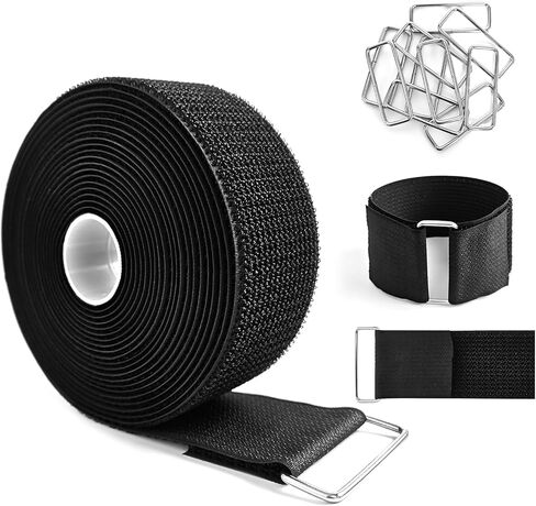 2" x32ft Hook and Loop Straps with Metal Buckles, Molle Cable Straps, Adjustable Fastening Cinch Strap, Reusable Nylon Securing Cord Ties, 2 inch Wide, Black with 20 Buckles in Saudi Arabia
