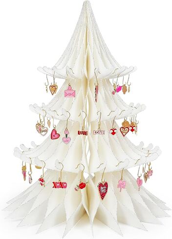 Valentines Day Decorations, 15.75in Paper Valentines Tree with 50pcs Valentine Ornaments Valentine Honeycomb Table Decorations Centerpiece for Home Wedding Anniversary (Light Pink) in Saudi Arabia