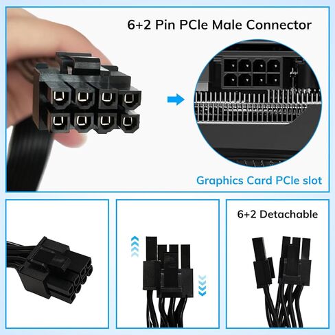 8 Pin PCIE Cable, 8 Pin Male to 6+2 Male GPU Power Cable, Compatible with Corsair, Thermaltake, ARESGAME Modular Power Supply (Not for EVGA PSU) in Kuwait