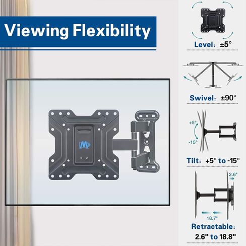 Mounting Dream Full Motion TV Wall Mount, Swivel and Tilt TV Mount with Single Arm Designed for 17-39 inch TV up to 60 lbs, Max VESA 200x200mm, MD2413-S-X1 in Saudi Arabia