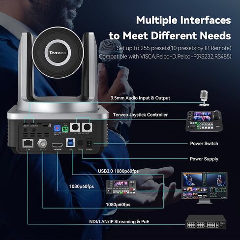 مجموعة/أطقم الكاميرا ووحدة التحكم Tenveo NDI PTZ - 20X AI Auto Tracking NDI 3G-SDI/HDMI/USB3.0/LAN(PoE) PTZ Camera(*3) ووحدة تحكم عصا التحكم NDI PTZ رباعية الشاشات مقاس 7 بوصات لإنتاج الفيديو للأحداث الكبيرة in Kuwait