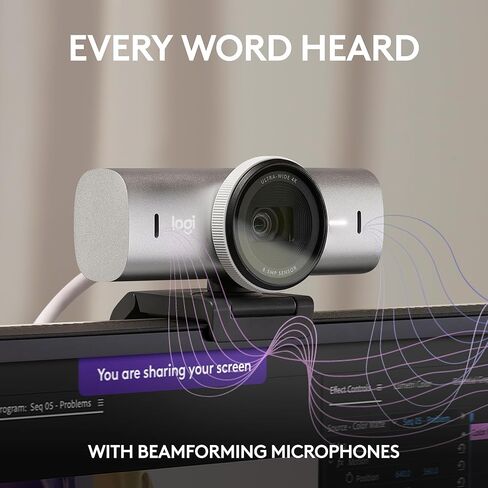 Logitech MX Brio، دقة متعددة، ميكروفونات مزدوجة لتقليل الضوضاء، وضع العرض، USB-C، غطاء كاميرا الويب، يعمل مع Microsoft Teams، Zoom، Google Meet - رمادي باهت، (متجدد) in Saudi Arabia