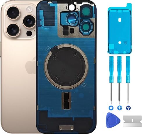 غطاء زجاجي خلفي أصلي 16 Pro Max استبدال باب البطارية وشريط مقاوم للماء، إطار كاميرا مثبت مسبقًا لهاتف iPhone 16 Pro Max أداة إصلاح جميع الحاملات (تيتانيوم طبيعي) in Kuwait