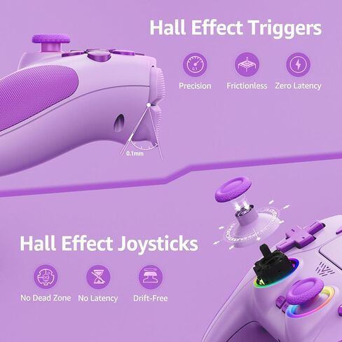 وحدة تحكم لاسلكية IWGAME لجهاز PS-5/PC، وحدة تحكم إضاءة RGB رائعة مع زرين خلفيين تدعم وظائف قابلة للبرمجة/Reamp/Turbo، وعصا التحكم بتأثير Hall ومشغلات Gamapad (أرجواني) in Kuwait