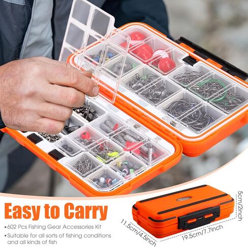 602 Pcs Fishing Tackle Accessories Kit, Organized Fishing Tackles Box with Tackle Included, Fish Hooks, Weights Sinkers, Swivels, Beads Gear and Equipment Set, Fishings Gift for Men in Saudi Arabia