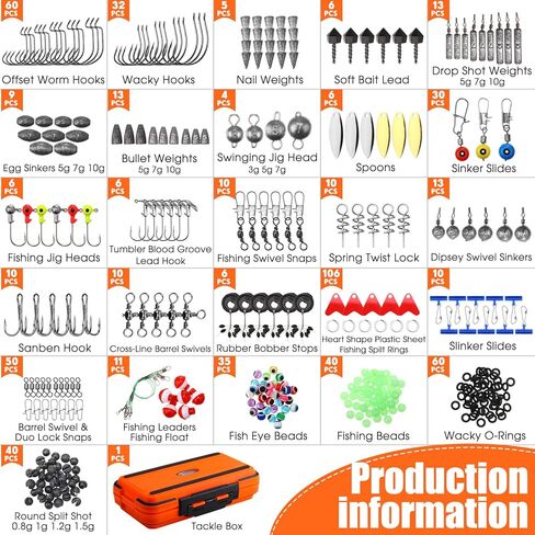 602 Pcs Fishing Tackle Accessories Kit, Organized Fishing Tackles Box with Tackle Included, Fish Hooks, Weights Sinkers, Swivels, Beads Gear and Equipment Set, Fishings Gift for Men in Saudi Arabia