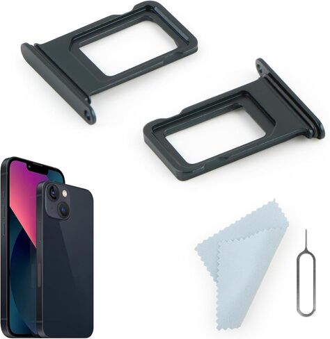 قطعتان من صينية بطاقة SIM لهاتف iPhone 13 بديل حامل فتحة بطاقة SIM لهاتف iPhone 13 A2482 A2631 A2633 A2634 A2635 مع دبوس إخراج مفتوح (أسود منتصف الليل) in Saudi Arabia