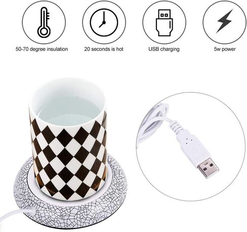 حصيرة كوب للمشروبات الحرارية من الخشب الحبوب USB، وسادة تسخين القهوة والشاي المكتبية، مجموعة سخان USB للأكواب، سخان كوب USB، حصيرة تسخين كوب الحبوب الخشبية، وسادة تسخين كوب USB 5 فولت (نمط البورسلين الأبيض) in Kuwait