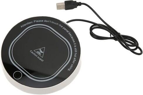 وسادة تسخين الأكواب USB، حصيرة تسخين ذكية بدرجة حرارة ثابتة للقهوة والشاي والحليب والسيراميك والزجاج المقاوم للصدأ وزجاجة من الفولاذ المقاوم للصدأ للاستخدام المنزلي والمكتب والزجاج المقسى ABS 11.4 × 11.4 سم (أسود) in Kuwait