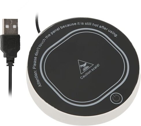 وسادة تسخين الأكواب USB، حصيرة تسخين ذكية بدرجة حرارة ثابتة للقهوة والشاي والحليب والسيراميك والزجاج المقاوم للصدأ وزجاجة من الفولاذ المقاوم للصدأ للاستخدام المنزلي والمكتب والزجاج المقسى ABS 11.4 × 11.4 سم (أسود) in Kuwait