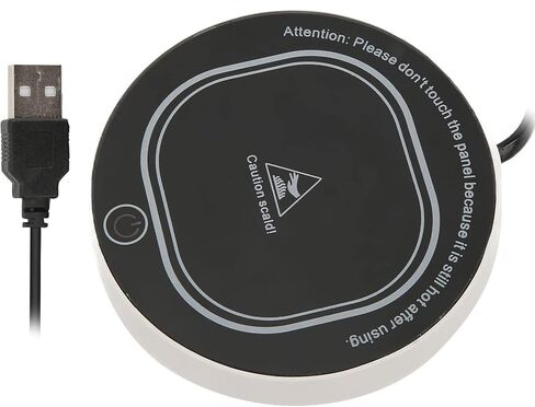 وسادة تسخين الأكواب USB، حصيرة تسخين ذكية بدرجة حرارة ثابتة للقهوة والشاي والحليب والسيراميك والزجاج المقاوم للصدأ وزجاجة من الفولاذ المقاوم للصدأ للاستخدام المنزلي والمكتب والزجاج المقسى ABS 11.4 × 11.4 سم (أسود) in Kuwait