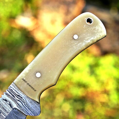 TAC KNIVES 7 بوصة كامل تانغ ثابت بليد سكين صيد للتخييم في الهواء الطلق في غمد هدية له سكين سكينر من الفولاذ الدمشقي هدية سكاكين رعاة البقر فطيرة جلدية غمد (عظم 10) in Kuwait