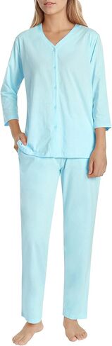Women's Petite 3/4 Sleeve Pajamas Set Petite Length Cotton Pjs in Saudi Arabia