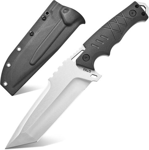 GTK39 Fixed Blade Knife AUS-10 Steel Blade Full Tang Nylon Fiberglass Handle Compact Fix Knifes for Outdoor Camping Hunting with Kydex Sheath(Silver) in Saudi Arabia