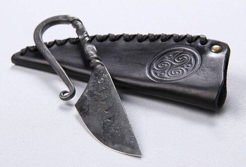 Toferner Celtic Pocket Knife, Hand Forged Knife with Black Leather Case, Hardened Blade, Vintage, Antique Art Collecting, Original Gift Idea in Kuwait