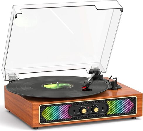 Retro Vinyl Record Player with Speakers, Bass/Treble Control,Black in Saudi Arabia