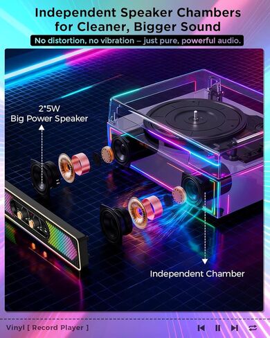 Retro Vinyl Record Player with Speakers, Bass/Treble Control,Black in Saudi Arabia