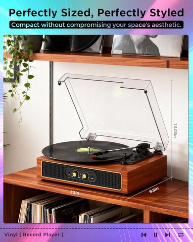 Retro Vinyl Record Player with Speakers, Bass/Treble Control,Black in Saudi Arabia