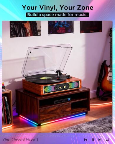 Retro Vinyl Record Player with Speakers, Bass/Treble Control,Black in Saudi Arabia