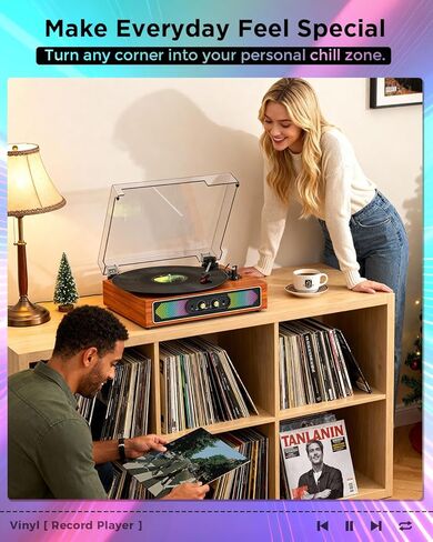 Retro Vinyl Record Player with Speakers, Bass/Treble Control,Black in Saudi Arabia