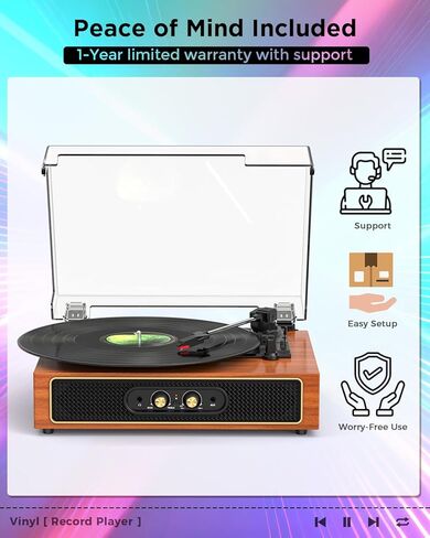 Retro Vinyl Record Player with Speakers, Bass/Treble Control,Black in Saudi Arabia