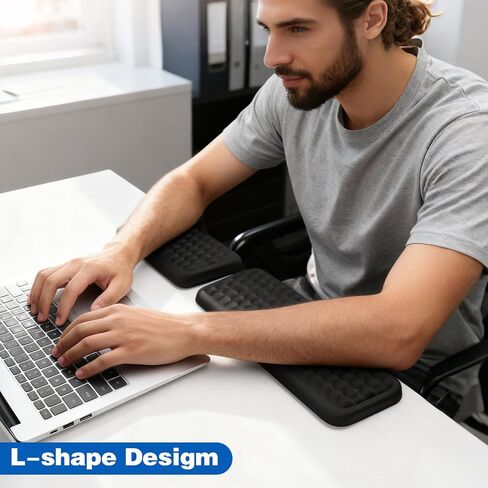 Memory Foam Desk Arm Rest, L-Shaped Elbow Pads with Non-Slip Base, 2-Piece Ergonomic Wrist Rest, Black in Saudi Arabia