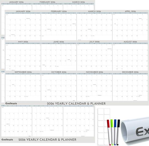 2026 تقويم الحائط 32 "× 48" ، تقويم الجدار المبلل والمحو الجاف الكبير 12 شهرًا ، تقويمًا رماديًا سنويًا ، مخططًا سنويًا قابل للانعكاس ، أفقي/عازف الرمادي الرمادي in Kuwait