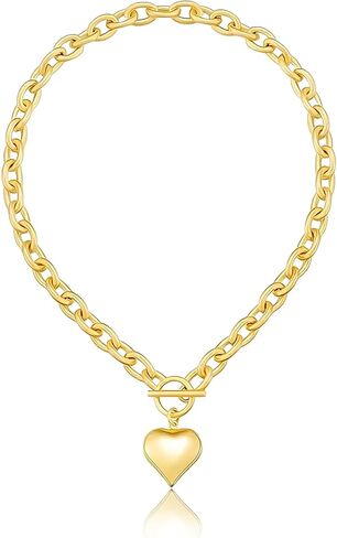 Chunky gold heart necklace for women trendy 18k Gold/Silver Plated Chain Link Necklace Paperclip Chain Choker Gift for Women Trendy Jewelry Valentines Day Gifts for Women (L) in Saudi Arabia