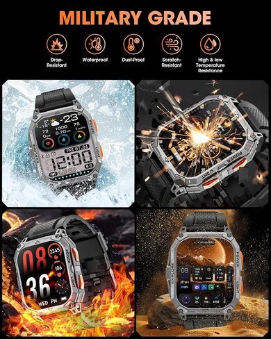 Military Smart Watches for Men, 2.01" HD Smartwatch with 1000 mAh Battery/2 Straps/Answer/Make Call/Led Flashlight/Heart Rate/Sleep Monitor, 100+ Sport Modes Fitness Tracker for Android/iPhone in Saudi Arabia