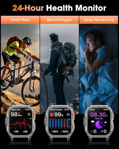 Military Smart Watches for Men, 2.01" HD Smartwatch with 1000 mAh Battery/2 Straps/Answer/Make Call/Led Flashlight/Heart Rate/Sleep Monitor, 100+ Sport Modes Fitness Tracker for Android/iPhone in Saudi Arabia