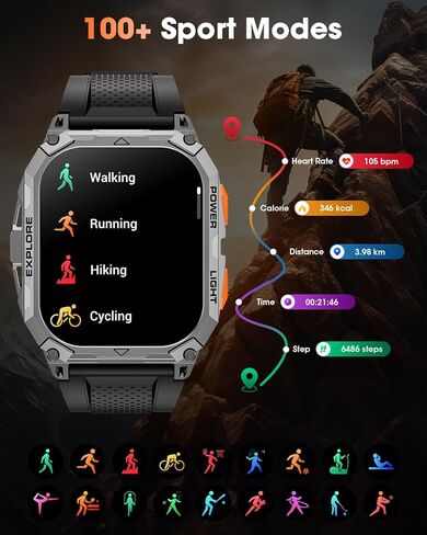 Military Smart Watches for Men, 2.01" HD Smartwatch with 1000 mAh Battery/2 Straps/Answer/Make Call/Led Flashlight/Heart Rate/Sleep Monitor, 100+ Sport Modes Fitness Tracker for Android/iPhone in Saudi Arabia