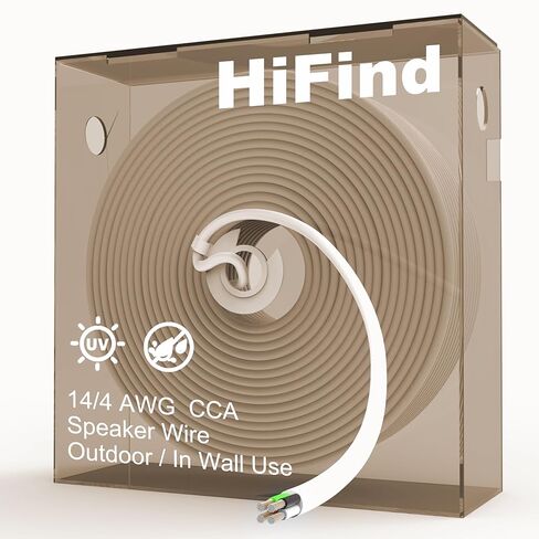 HiFind 14/4 Gauge AWG Outdoor Speaker Wire Bulk 50 FT, LLDPE UV Resistant Low Voltage CCA 4 Conductors Cable, CL2 in-Wall Burial for Home Theater,Car Audio,Automotive,Trailer-White in Kuwait