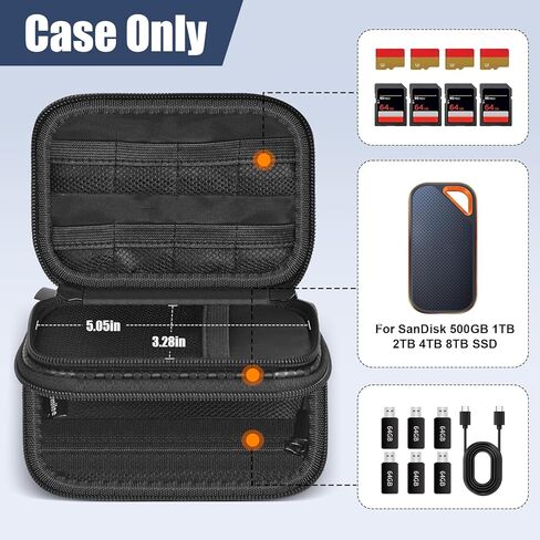 حافظة القرص الصلب لجهاز SanDisk Extreme PRO Portable SSD بسعة 500 جيجابايت - 8 تيرابايت، منظم السفر للمصورين ومحترفي الأعمال، حامل لـ 2 SSD، وبطاقات SD، ومحركات أقراص USB وكابلات للسفر للعمل (حقيبة فقط) in Saudi Arabia