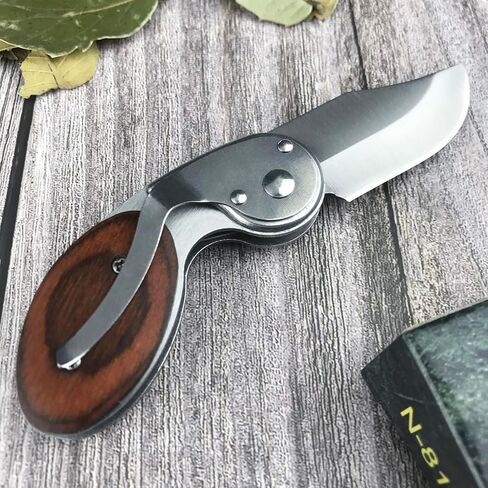 Mini Folding Pocket Knife & EDC Small Knife,2" 5CR13MOV Blade, Wooden Handle with Pocket Clip,Assisted Opening Pocket Knives for Camping Survival,Cool Gadgets for Men Women in Saudi Arabia