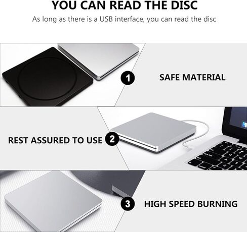 محرك أقراص DVD USB 3.0 خارجي من DOITOOL وموقد أقراص مضغوطة لأجهزة الكمبيوتر المحمول، جهاز إعادة كتابة أقراص DVD المحمولة باللون الرمادي الفضي متوافق مع Windows وأنظمة التشغيل الأخرى، محرك أقراص ضوئي للبيانات الخارجية in Saudi Arabia