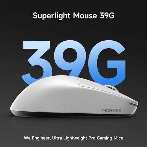 ماوس ألعاب لاسلكي MCHOSE L7 Pro خفيف للغاية 39 جرام، ماوس ألعاب Esport مع 26K DPI، مفتاح بصري، أزرار قابلة للبرمجة، اقتراع مزدوج 8K ومستشعر PAW3395، اتصال ثلاثي الوضع، جهاز الكمبيوتر/Mac - أبيض in Kuwait
