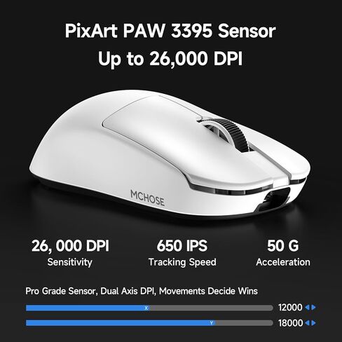 ماوس ألعاب لاسلكي MCHOSE L7 Pro خفيف للغاية 39 جرام، ماوس ألعاب Esport مع 26K DPI، مفتاح بصري، أزرار قابلة للبرمجة، اقتراع مزدوج 8K ومستشعر PAW3395، اتصال ثلاثي الوضع، جهاز الكمبيوتر/Mac - أبيض in Kuwait