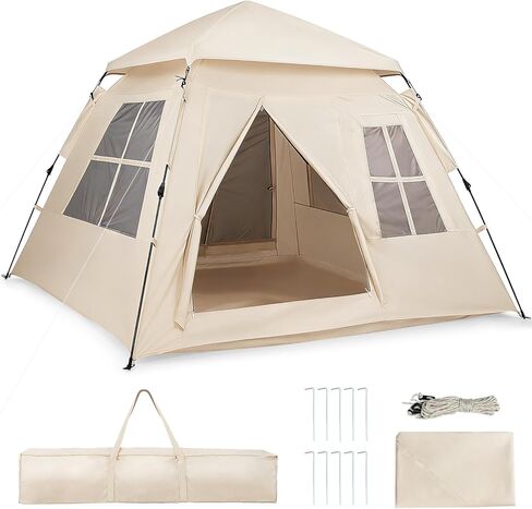 Goplus 4 Person Camping Tent, Portable Automatic Easy Setup Cabin Tent with Rainfly, Mesh Windows, 2 Doors & Carrying Bag, Lightweight Outdoor Sun Shelter for Hiking Traveling Picnic in Saudi Arabia