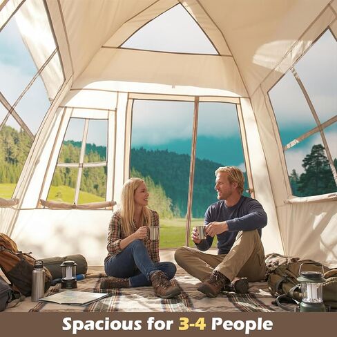 Goplus 4 Person Camping Tent, Portable Automatic Easy Setup Cabin Tent with Rainfly, Mesh Windows, 2 Doors & Carrying Bag, Lightweight Outdoor Sun Shelter for Hiking Traveling Picnic in Saudi Arabia
