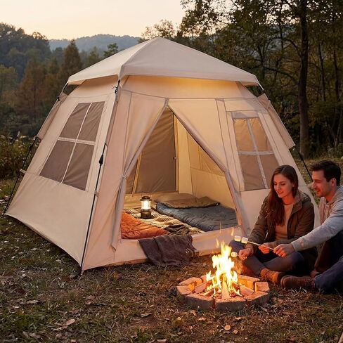 Goplus 4 Person Camping Tent, Portable Automatic Easy Setup Cabin Tent with Rainfly, Mesh Windows, 2 Doors & Carrying Bag, Lightweight Outdoor Sun Shelter for Hiking Traveling Picnic in Saudi Arabia