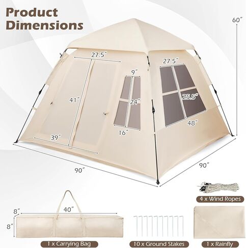 Goplus 4 Person Camping Tent, Portable Automatic Easy Setup Cabin Tent with Rainfly, Mesh Windows, 2 Doors & Carrying Bag, Lightweight Outdoor Sun Shelter for Hiking Traveling Picnic in Saudi Arabia