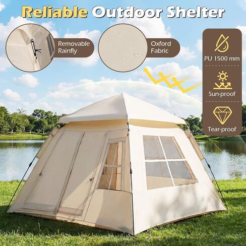 Goplus 4 Person Camping Tent, Portable Automatic Easy Setup Cabin Tent with Rainfly, Mesh Windows, 2 Doors & Carrying Bag, Lightweight Outdoor Sun Shelter for Hiking Traveling Picnic in Saudi Arabia
