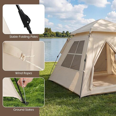 Goplus 4 Person Camping Tent, Portable Automatic Easy Setup Cabin Tent with Rainfly, Mesh Windows, 2 Doors & Carrying Bag, Lightweight Outdoor Sun Shelter for Hiking Traveling Picnic in Saudi Arabia