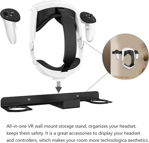 Black VR Wall Mount for Meta Quest 3/3S/2/Pro - All-in-One Aluminum Alloy Headset & Controller Holder, Space-Saving Wall Storage Stand with Secure Hook Design in Saudi Arabia